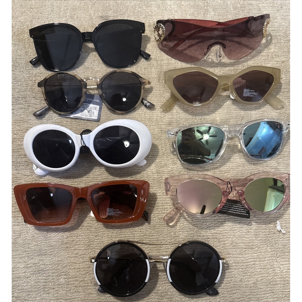 LOT OF 9 NEW W/TAGS TRENDY NEW STYLES SUNGLASSES IVY LEAGUE RICH HOLLYWOOD GLAM